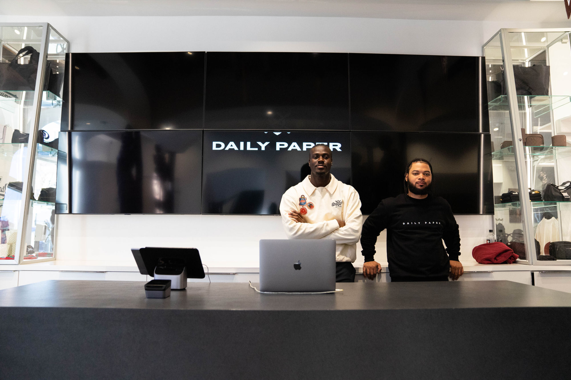 Daily Paper staff behind the counter of the New York flagship during the Dream Daily launch