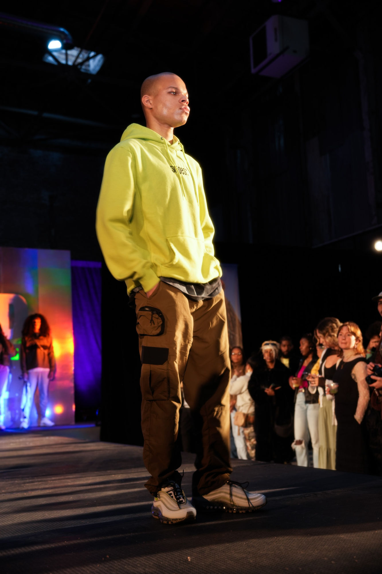 Runway look in a neon Snipes hoodie, Air Max Day